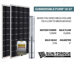 Sun-Torque Submersible 10-57 Solar Pump 4 | 10,000l/Hr | 57m Max Head w/ 6 x 275w Solar Panels