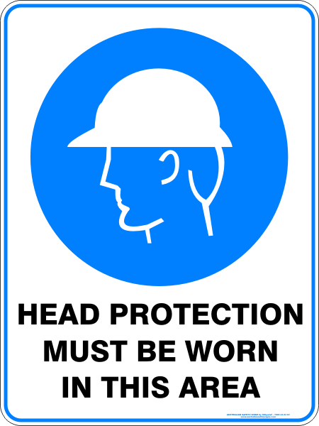 Head protection must be worn in this area - Safety Sign