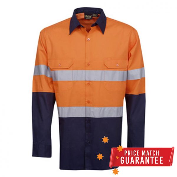 Workmen Hi-Vis Two Tone Long Sleeve Drill Shirt with 3M Reflective Tape - Multiple Colour Options