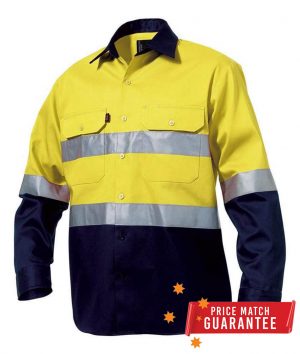 Workmen Hi-Vis Two Tone Long Sleeve Drill Shirt with 3M Reflective Tape - Multiple Colour Options