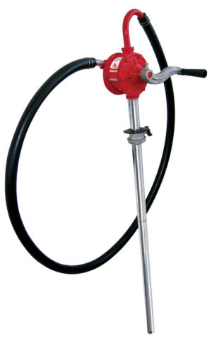 Alemlube heavy duty rotary drum pump with cast alloy body and antistatic hose, 18L/min