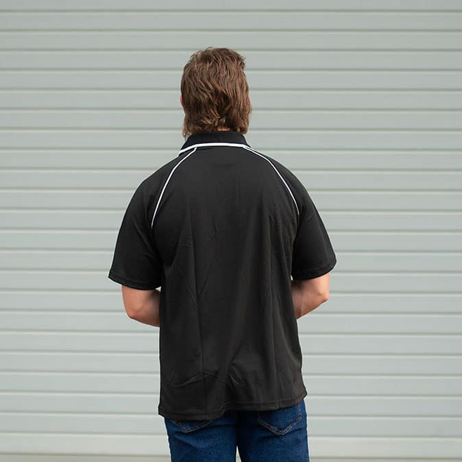 Back View of the Mens Bamboo Cotton Polo in Black by Southern Cross Workwear